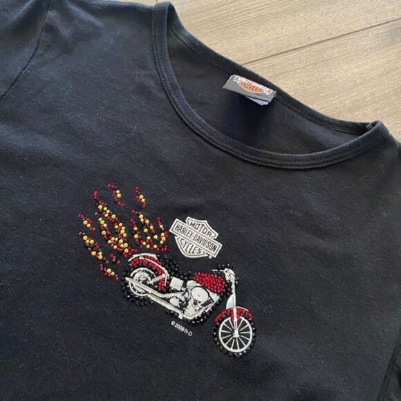 Harley Davidson Motorcycle Black Bedazzled Shirt Women Medium‎ - Picture 2 of 4